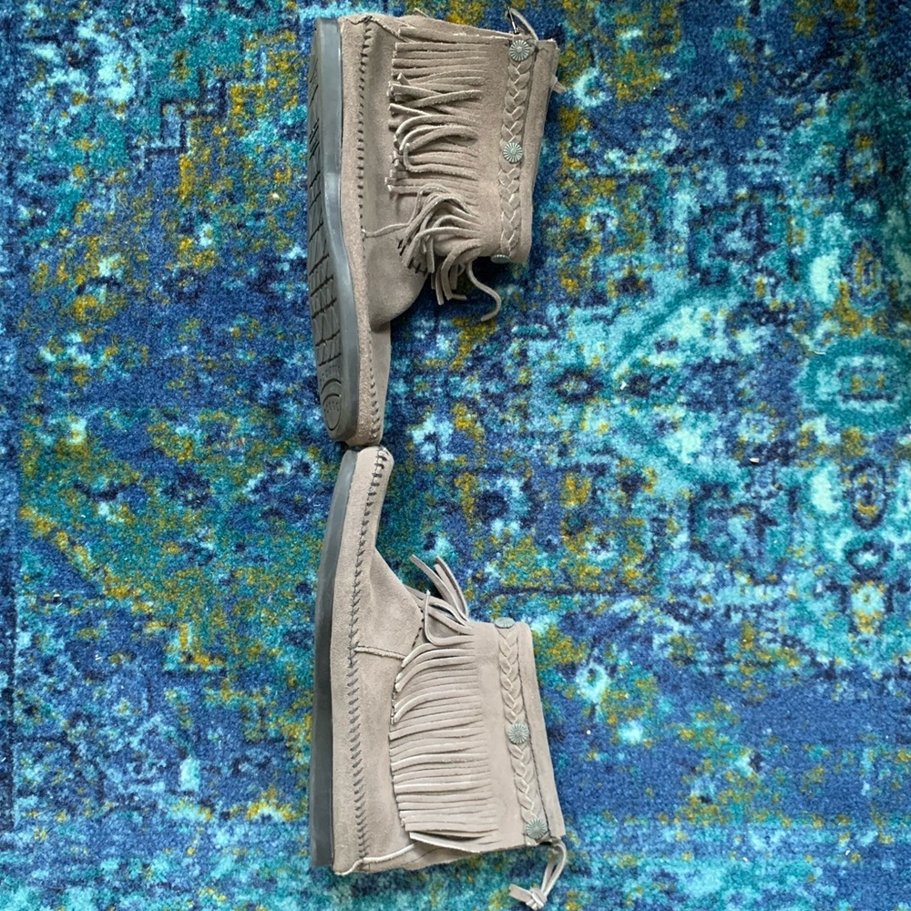 Grey Fringe Minnetonka Moccasin Booties